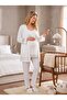 New Season Ecru Rope Strap Lace Detailed Special Design 100% Cotton Maternity Pajama Set with Breastfeeding Feature - 7