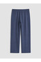 Navy Blue Elastic Waist Linen Blend Women's Trousers