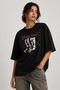 Unisex Oversize Printed Cotton Crew Neck Short Sleeve Black T-Shirt Boots