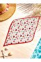 Seashell and Starfish Patterned Gold Ring Detailed 55×55 Red Color Pleated Diagonal Scarf - 2