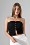 Slim Fit Jacquard Vienna Front 4-Button Women's Strapless Crop Tank Top 22057 Black