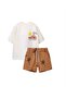 Boy's Palm Tree Patterned Shorts Two-Piece Set – Cream Printed T-Shirt and Tan Muslin Shorts Combination - 2