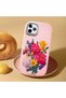 iPhone 11 Pro Compatible Case with Camera Protection Pink Silicone Couple Phone Case with Floral Pattern - 2