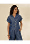 Women Blue Sleeveless Tencel Blouse
