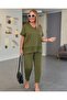 Women's short sleeve v-neck sequin embellished viscose two-piece blouse and pants set - 4