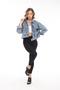Women's Designer Denim Jacket with Colorful Stone and Chain Detail, Blue Oversize Fit Jeans Coat - 8