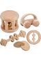 5 Pcs Wooden Montessori Toys for Baby,Wooden Rattle for Baby 3-12 months,with Bells,Rolling Rattles&Push Car,Montessori Wood Toys for Newborns Infant Boys and Girls Gifts