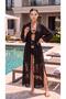 Women's Pearl Jacquard Black Transparent Chiffon Sea Dress Pool Pareo Kimono Beach Wear - 3