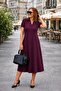 Women's Short Sleeve V Neck Midi Viscose Two Thread Dress - 2