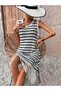 Women's Sleeveless Skirt Tassel Line Pattern Knitwear Dress - 3