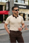 Men's Collar Detailed Patterned Textured Knitwear T-Shirt - 3