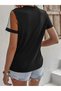 Women's Short Sleeve Tulle Detail Stone Janjan Crepe Blouse - 5