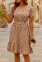 Women's Short Sleeve Crew Neck Beltless Patterned Single Jersey Dress - 4