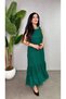 Women's Strappy Round Neck Long Viscose Two-Thread Dress with Chiffon Detail at the Hem - 3