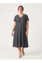 Women's Plus Size Midi Dress V-Neck Short Sleeve Tencel Anthracite - 2