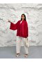 Women's Hakim Collar Brit Buttoned Fringe Detailed Wide Sleeve Jacket Kimono 0133 - Red