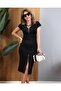 Women's Short Sleeve Viscose Two Thread Midi Dress with Zippered Collar and Skirt