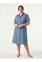Women's Plus Size Midi Dress Shirt Collar Buttoned Tencel Blue - 2
