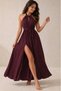 Women's Off-The-Shoulder, Lace-Up Back, Slit Detail, Long Janjan Crepe Dress