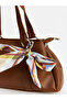 Brown Leather Look Women's Shoulder Bag with Scarf Accessory - 6