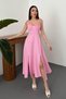 Women's Pink Strapless Bustier Dress with Slits and Atlas Texture Long Evening Dress - 2