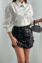 Women's Black Mini Skirt with Sequin Lining, Slim Fit, Party and Event Style - 4