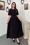 Women's Black Gathered Linen Blend Balloon Sleeve Tie Back Maxi Dress