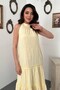 Women's Yellow Maxi Dress with Guipure Stripes, Layered, High Neck, Sleeveless, Woven - 3