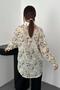 Women's Black Embroidered Oversize Shirt Collar Long Sleeve Buttoned Cotton Shirt - 5
