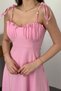 Women's Pink Strapless Bustier Dress with Slits and Atlas Texture Long Evening Dress - 4