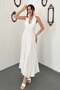 Women's White Halter Neck Lace Detailed Tie-Up Lined Maxi Dress