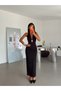 V-Neck Dress with Buckle at the Waist - Black - 6