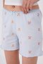 Crew Neck Short Sleeve Chest Embroidered Ribbed Crop T-Shirt Mini Teddy Bear Patterned Ruffle Hem Shorts Summer Women's Pajama Set Premium Cotton - 6