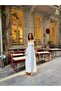 Women's Scallop Embroidered Thin Strap Lined Long Lace Dress - 2