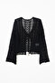 Beaded Detail Rustic Openwork Cardigan Black