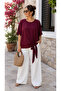 Timeless Elegance - Women's Crew Neck Short Sleeve Aerobin Blouse with Side Tie Detail - 2