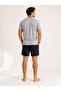 Men's Light Gray Printed Cotton Shorts Pajama Set Short Sleeve Summer Comfortable Home Wear - 3