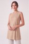 Women's Four Seasons Crew Neck Sleeveless Viscose Short Tunic Beige - 7