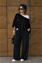 Black - Women's Asymmetrical Cut Viscose Fabric Poncho - 3