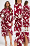 High Collar Window Detail Belted Slit Dress - Burgundy