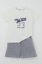 Boy's Shorts Set with Lettering Printed Shorts and Stripes for Ages 1.5-5, Ecru