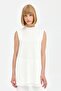 Chiffon Front Sleeveless Combed Cotton Undergarment - Ecru - 2