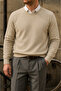 Men's Crew Neck Slim Fit Cream Sweatshirt - 6