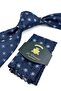 Navy Blue Smoked Motif Pattern Classic Tie with Handkerchief Kk13884 - 2