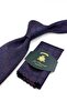 Navy Blue Motif Pattern Classic Tie with Handkerchief Kk13948 - 2