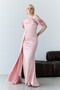 Powder Kayık Yaka Stone Embroidered Draplei Long Evening Dress - 5