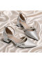 Elsa Stone Stripe and Bow Detailed Satin Ankle Strap Women's Heeled Shoes - 3