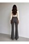 Women's Smoked High Waist Ribbed Stitched Spanish Leg Scuba Crepe Gathering Trousers - 6