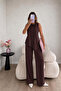 Linen Tied Asymmetrical Cut Vest and Trousers Set - 3