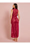 Burgundy V Neck Lace Fitted Slip with Brief - 6